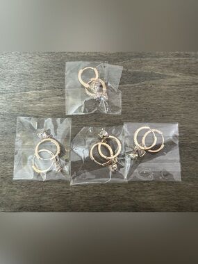 Gold Hoop Earrings with Clear Cz Charm Bundle - Women Jewelry